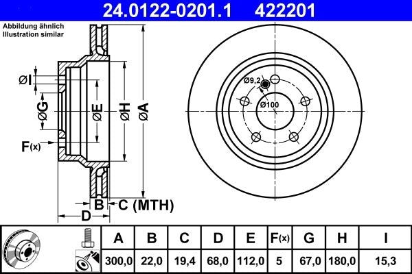 ATE Disco de Frenos Trasero Mercedes-Benz 422201